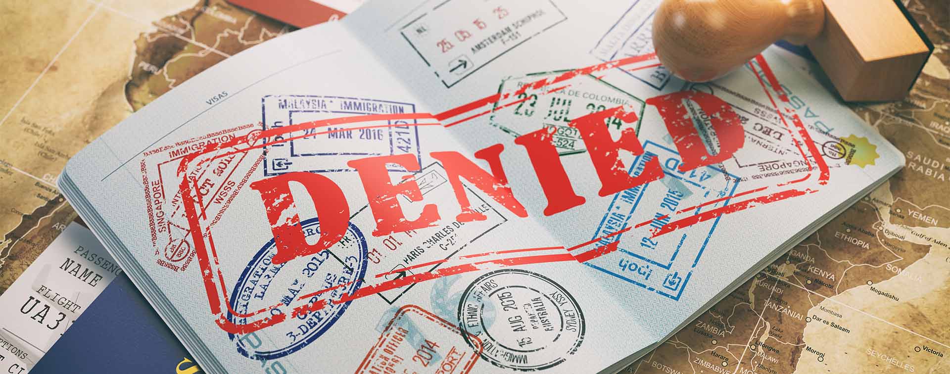 Passport with a large denied stamp
