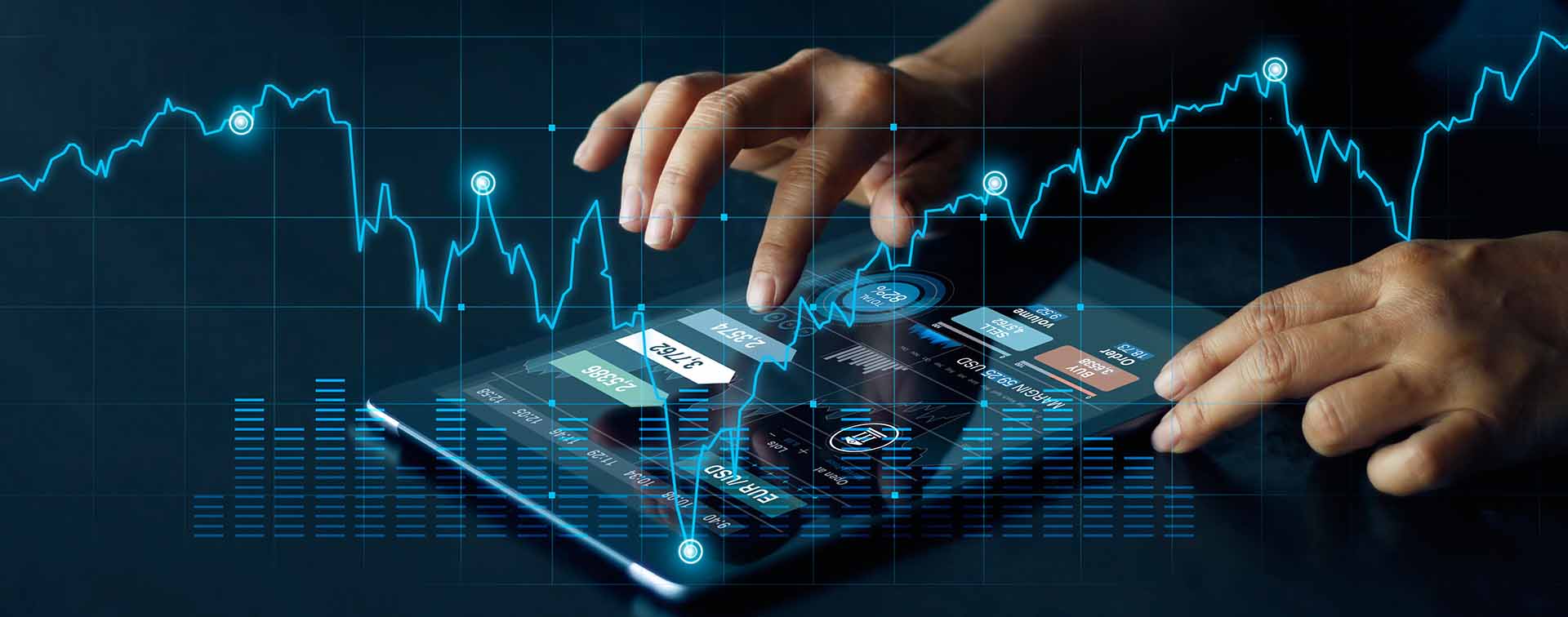 Businessman using tablet for online banking, currency exchange, finance, and digital investment