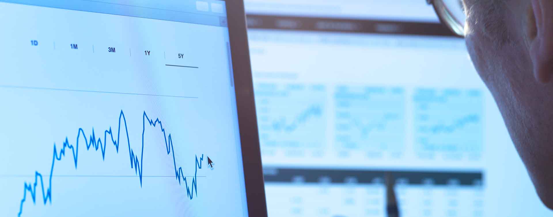 Financial performance chart displayed on a computer screen, illustrating market fluctuations over time