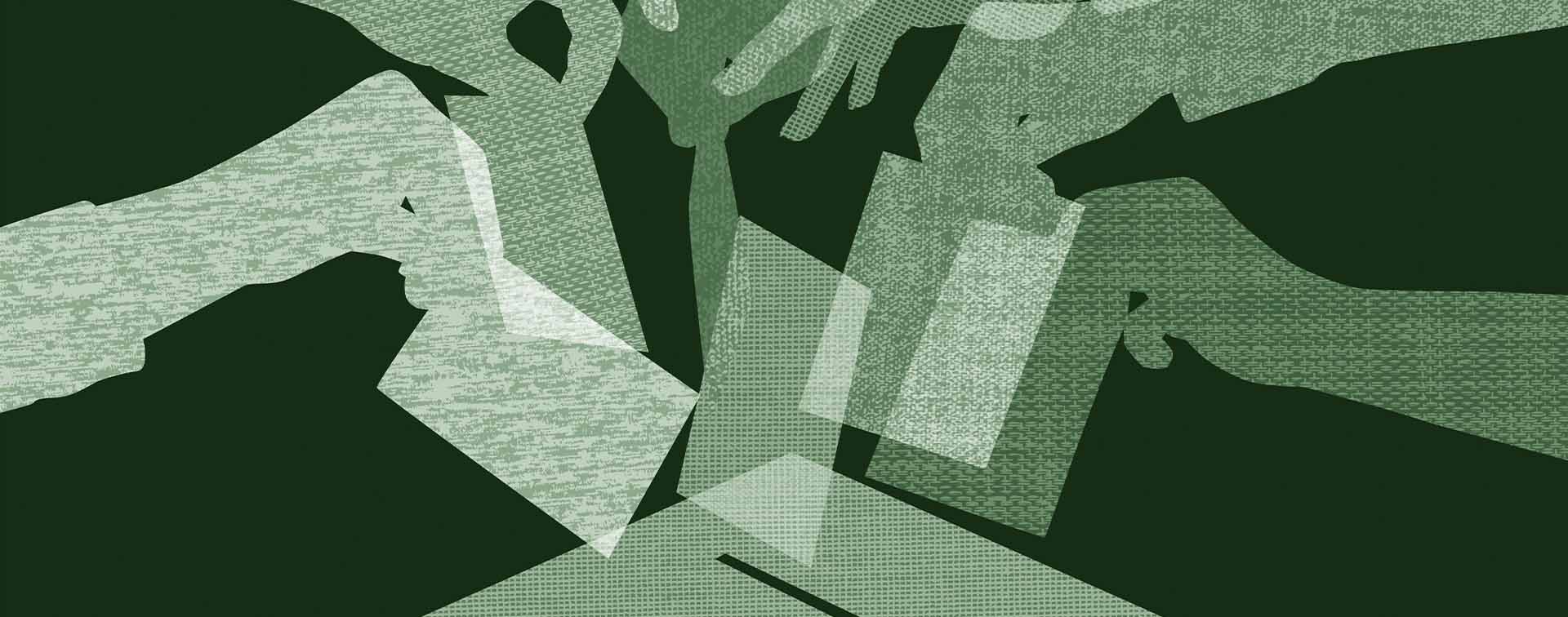 Abstract illustration of voters submitting their ballots