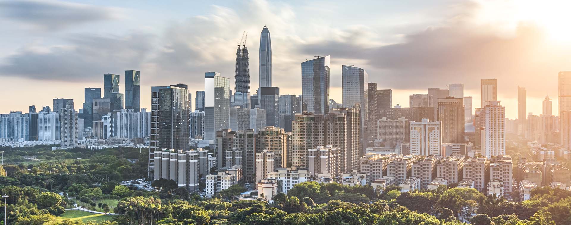 Shenzhen Futian district skyline at dusk