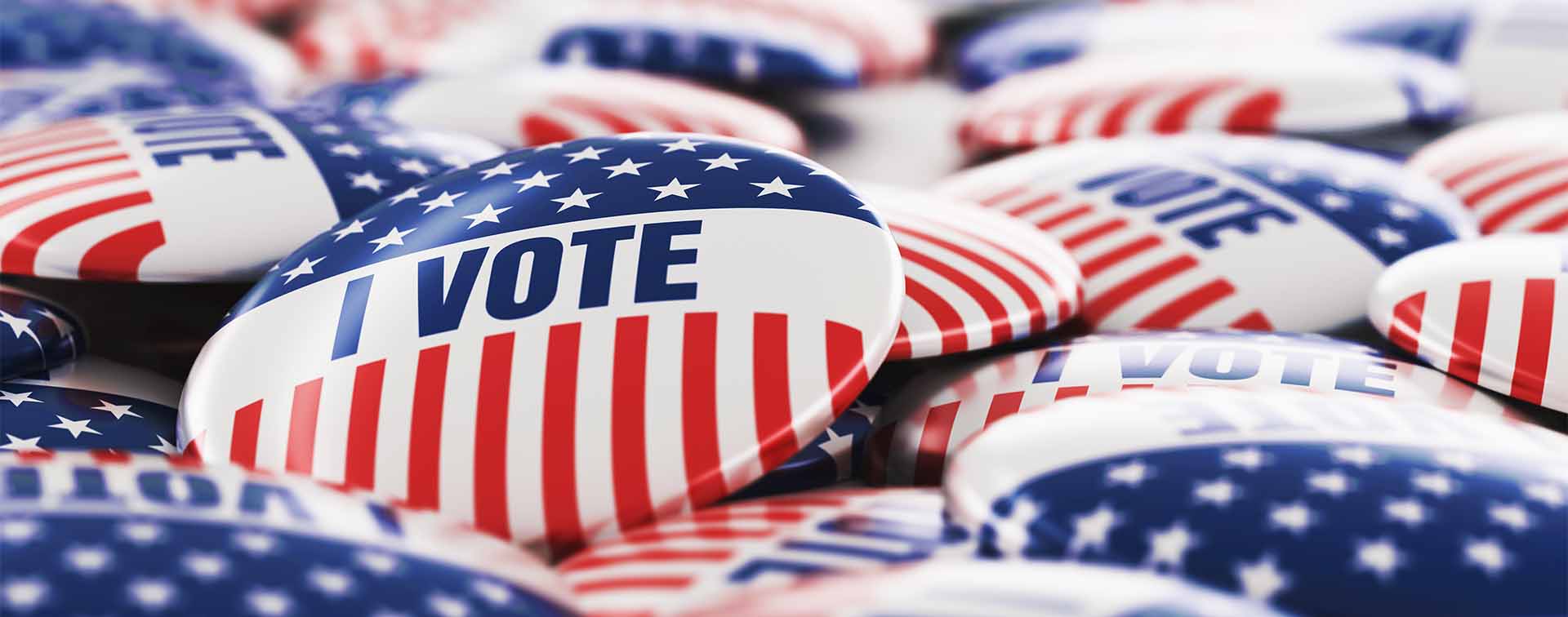 3d rendering stack of vote button badges with US stars and stripes
