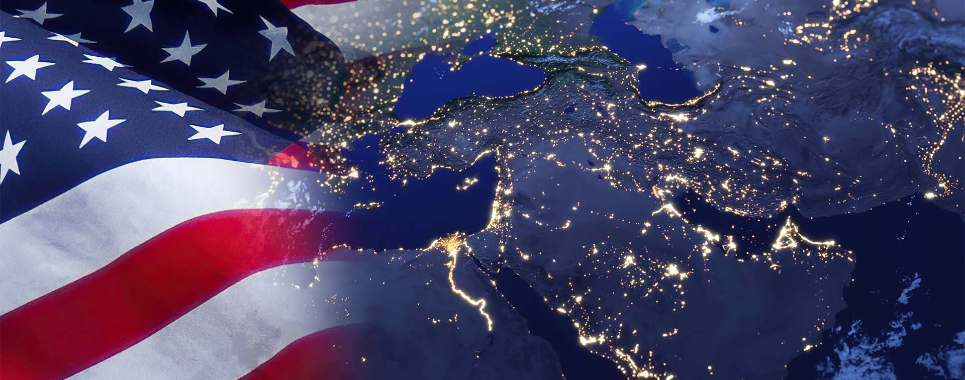 US flag overlayed over the Middle East