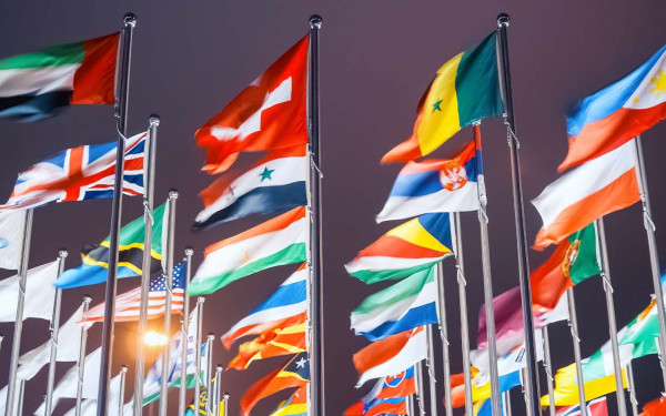 National flags of countries all over the world