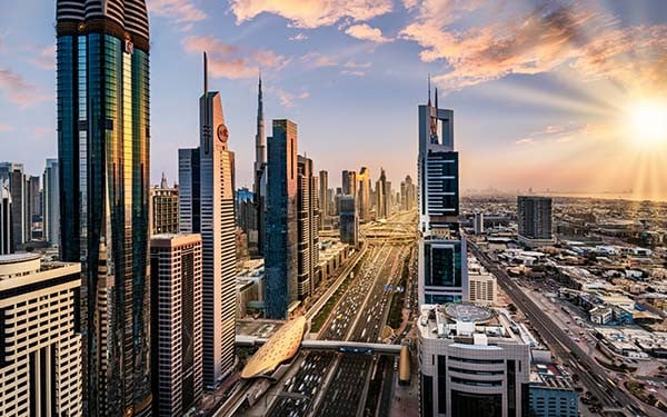 Aerial view of Sheikh Zayed Road, Dubai