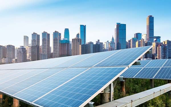 Rows of solar panels built outside of Chongqing, China