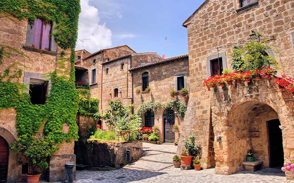 Picturesque corner of a quaint Tuscan hill town, Italy
